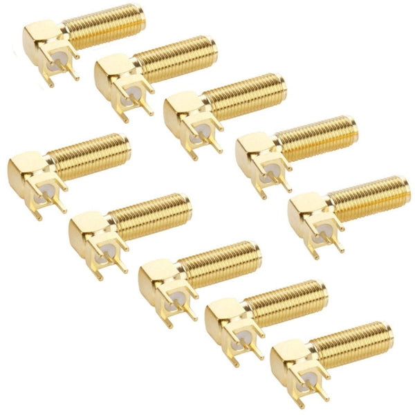 10 PCS Gold Plated SMA Female Right Angle 90 Degrees Panel PCB Mount 4.0mm Square Connector Adapter, SMA Female Right Angle