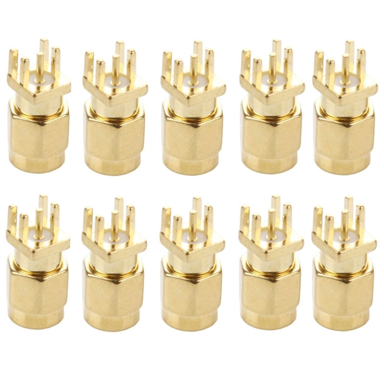 10 PCS Gold Plated SMA Male Jack Socket PCB Edge Mount Solder 0.62 inch RF Connector Adapter, SMA Male Jack Socket
