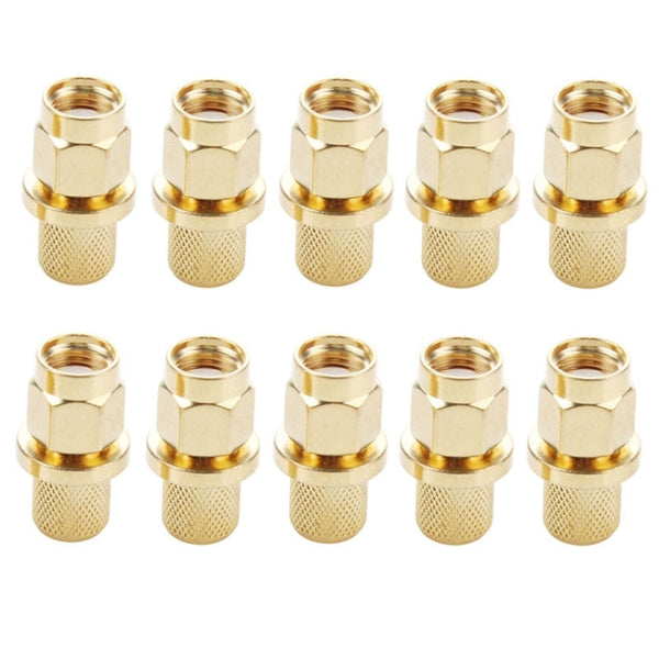 10 PCS Gold Plated SMA Male Plug Crimp RF Connector Adapter for RG58 / RG142 / LMR195 Cable, SMA Male Plug
