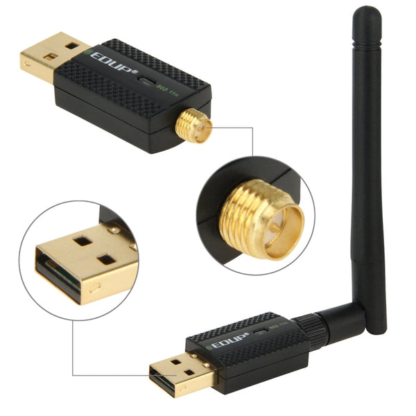 EDUP EP-N1581 Mini USB Wifi 802.11n/g/b 300Mbps 2.4GHz Wireless Adapter External Antenna, EP-N1581