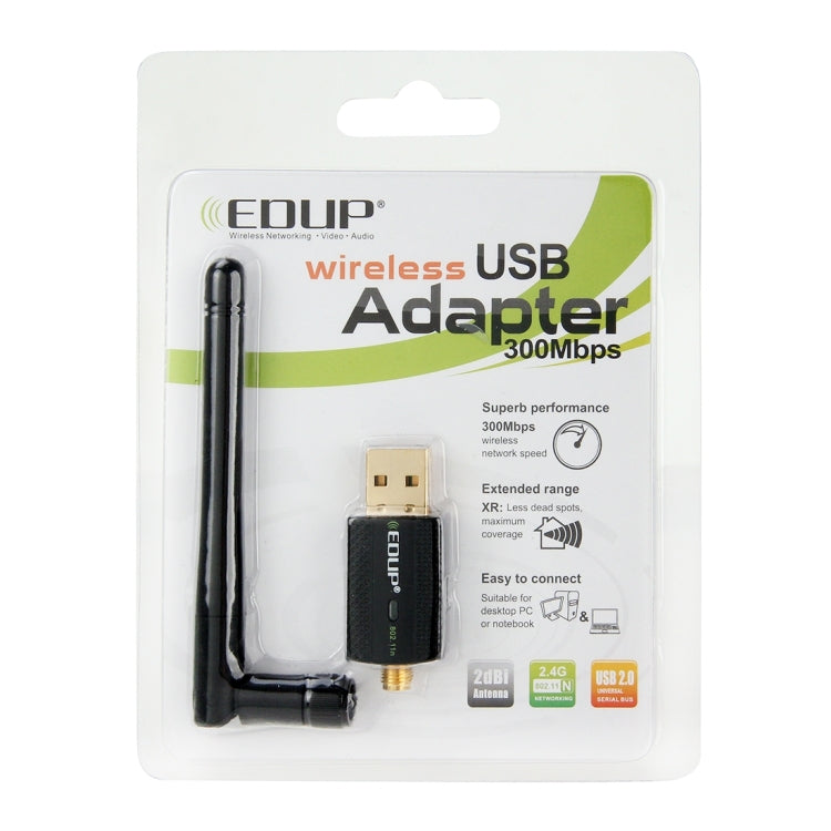 EDUP EP-N1581 Mini USB Wifi 802.11n/g/b 300Mbps 2.4GHz Wireless Adapter External Antenna, EP-N1581