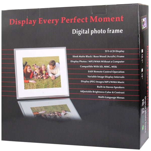 12 inch LED Display Multi-media Digital Photo Frame with Holder & Music & Movie Player, Support USB / SD / Micro SD / MMC / MS / XD Card Input