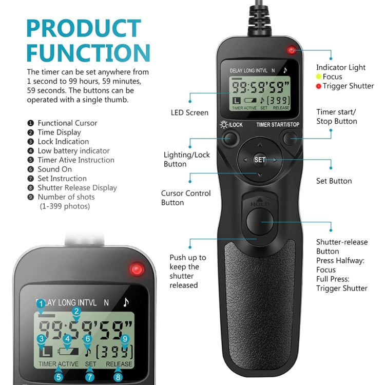 Aputure AP-TR3N LCD Timer Remote Cord for Nikon D5100，D3100, D7000, D5000, D90, AP-TR3N