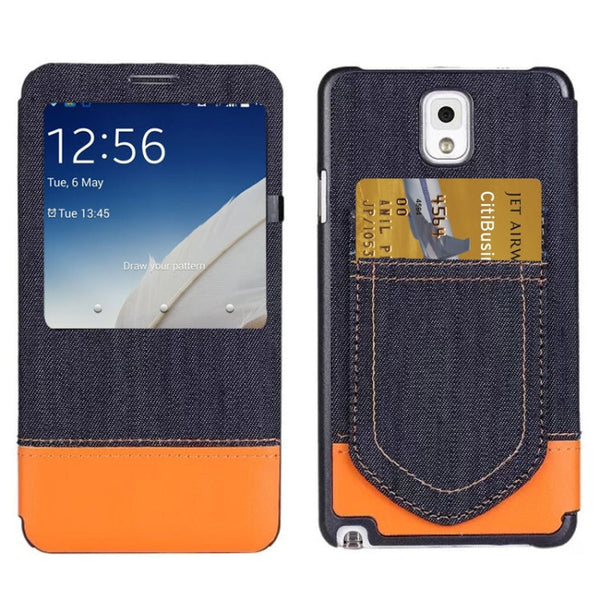 Jeans Style Flip Leather Case with Credit Card Slots & Call Display ID for Galaxy Note III / N9000