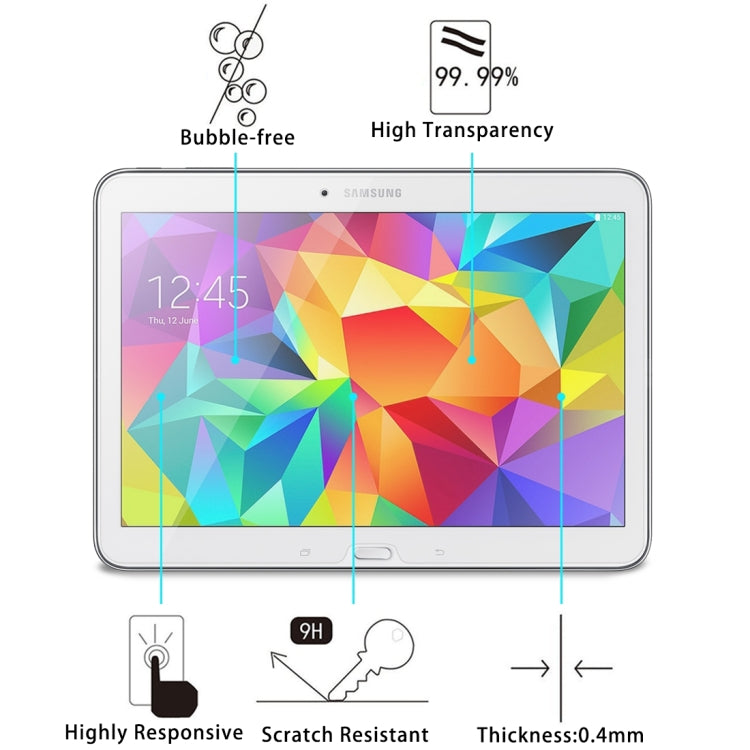 0.4mm 9H+ Surface Hardness 2.5D Explosion-proof Tempered Glass Film for Galaxy Tab 4 10.1 / T530 / T531 / T535