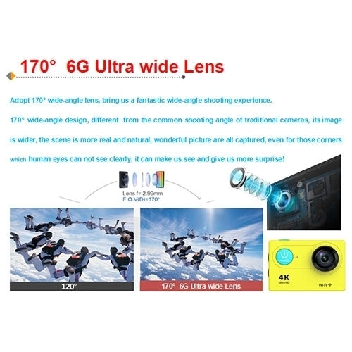 H9 4K Ultra HD1080P 12MP 2 inch LCD Screen WiFi Sports Camera, 170 Degrees Wide Angle Lens, 30m Waterproof, H9 4K (Black)