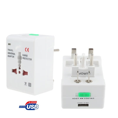 Universal US / EU / AU / UK Travel AC Power Adaptor Plug with USB Charger Socket