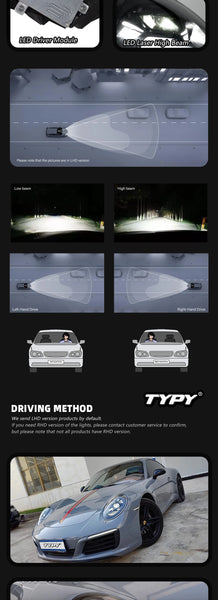 TYPY LED DRL Lightbar Projector Headlights Porsche 991 991.1 991.2 2012-2018 Porsche 911 PDLS Matrix Laser Plug Play LHD / RHD