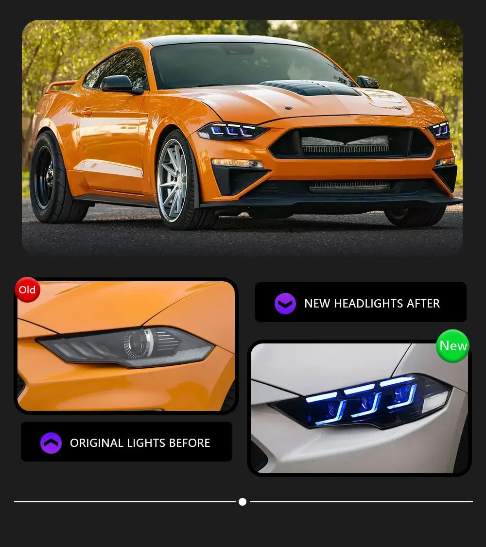 TYPY Car Lights For Ford Mustang RGB 2018-2022 Headlight LED Projetor head Lamp Daytime Running Light Automotive Accessories
