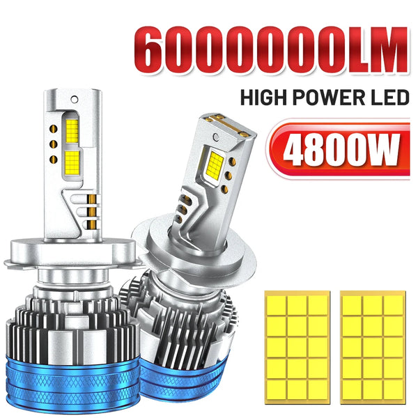 ACTVTCA H4 H7 LED Canbus H11 H1 9005 HB3 9006 HB4 H8 9012 HIR2 LED Headlights 4800W High Power 6000000LM 6000K Car Headlamp Bulb
