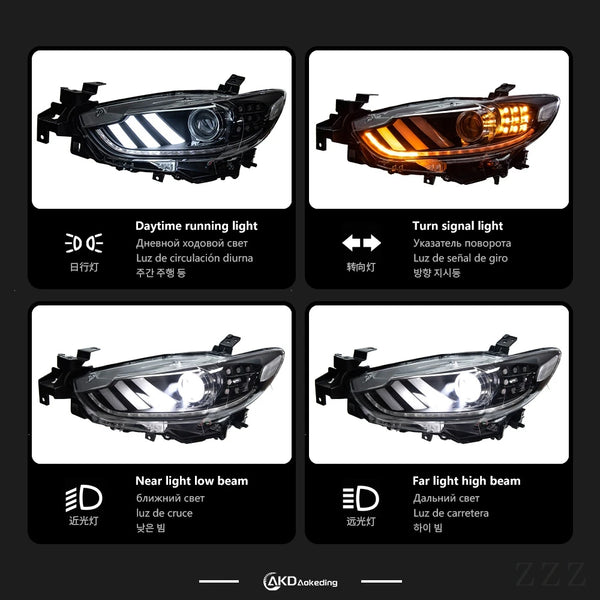 AKD Car Styling for Mazda 6 Headlights 2015 Mazda6 Atenza LED Headlight Mustan Design DRL Bi Xenon Lens High Low Beam Parking