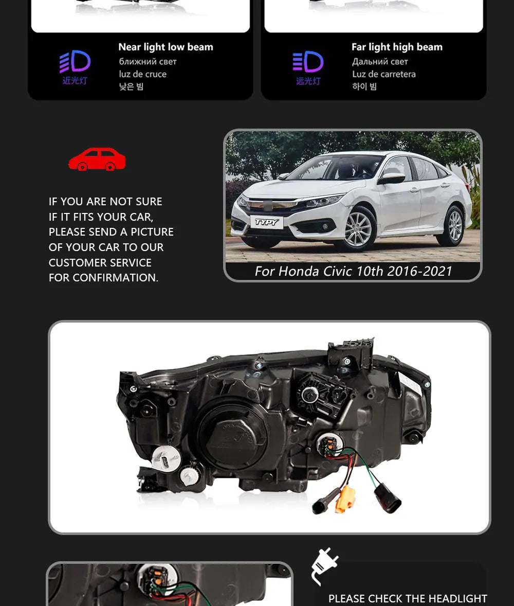 TYPY New LED Head Lamp Upgrade Modified For Honda Civic 10th RGB Headlight 2016-2021 Dynamic Signal Head Lamp Auto Accessories