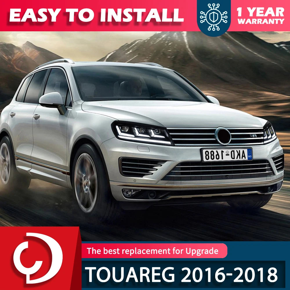 AKD 2 PCS car for Volkswagen Touareg LED Headlights 2016-2018 Touareg LED Angel Eye Daytime Running Light Options Headlight