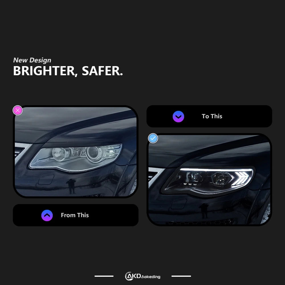 AKD 2PCS Auto Parts for VW Touareg LED Taillight 2007-2010 Headlights Touareg DRL Turn Signal High Beam