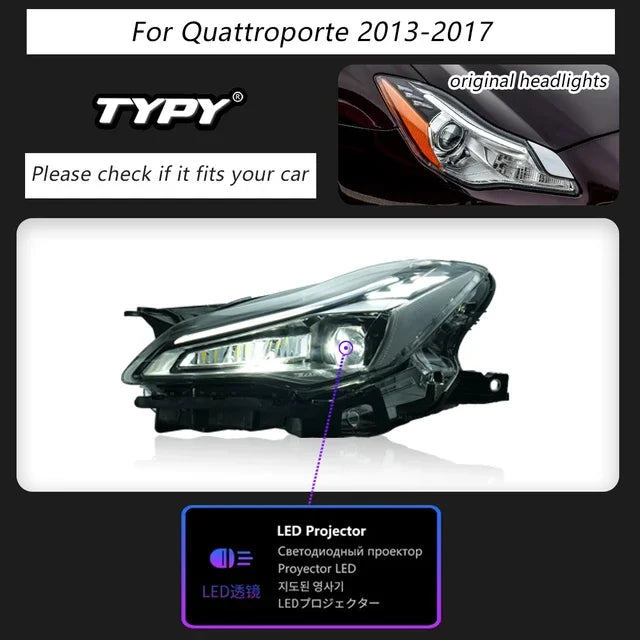 TYPY Car For Maserati Quattroporte LED Headlights 2013-2017 Upgrade to NEW Dynamic Turn Signal Lamp Brake DRL Car Accessories