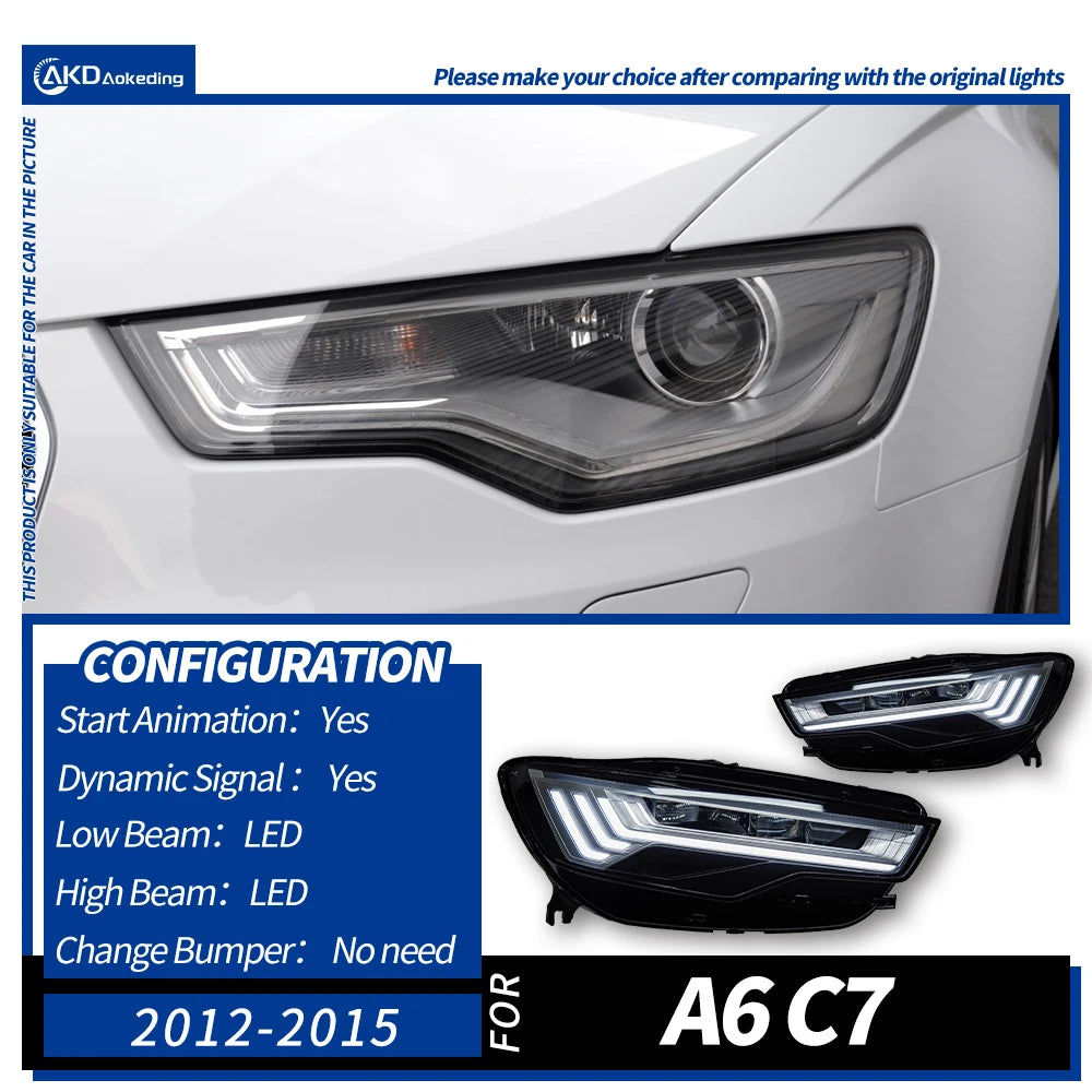 AKD Head Lamp for Audi A6 C7 LED Headlight 2012-2018 Headlights A6 C7 DRL Turn Signal High Beam Angel Eye Projector Lens