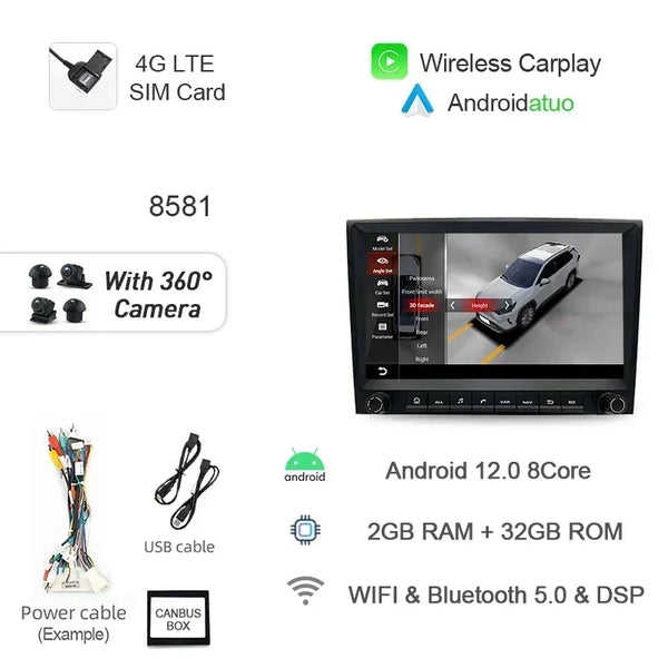 8G 256GB 7" Auto Android 12 Car Radio GPS Player Carplay Navi Bluetooth Wifi For Porsche 911 996 986 Boxster Carrera 1998-2006