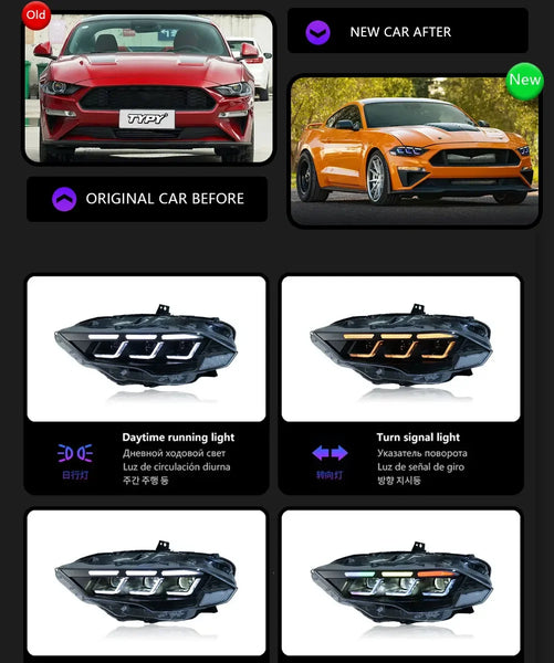 TYPY Car Lights For Ford Mustang RGB 2018-2022 Headlight LED Projetor head Lamp Daytime Running Light Automotive Accessories
