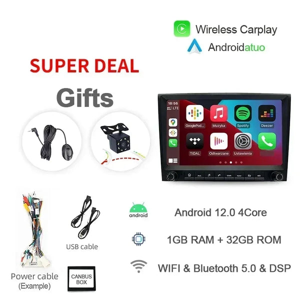 8G 256GB 7" Auto Android 12 Car Radio GPS Player Carplay Navi Bluetooth Wifi For Porsche 911 996 986 Boxster Carrera 1998-2006