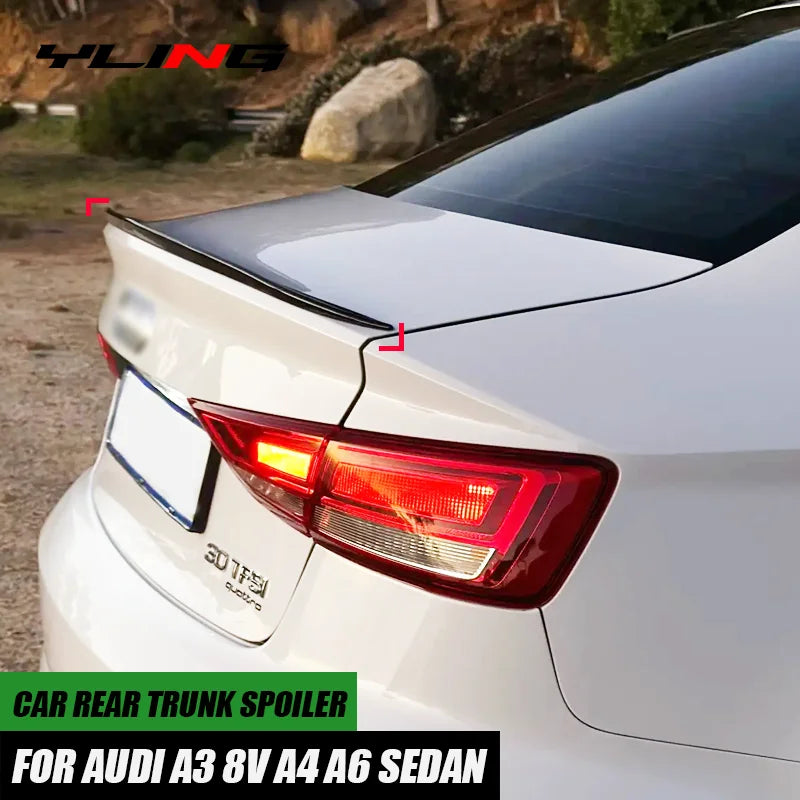 For Audi Accessories A3 8V A4 A6 2013-2020 Sedan Car Rear Trunk Spoiler Boot Wing Glossy Black Soft Rubber 121CM