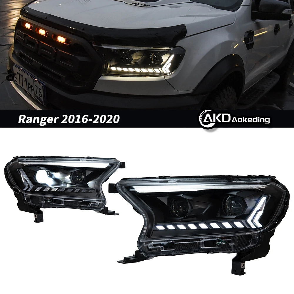 AKD Auto Parts For Ranger Headlights 2016-2020 LED Headlights Ranger DRL Turn Signal High Beam Angel Eye Projector Lens