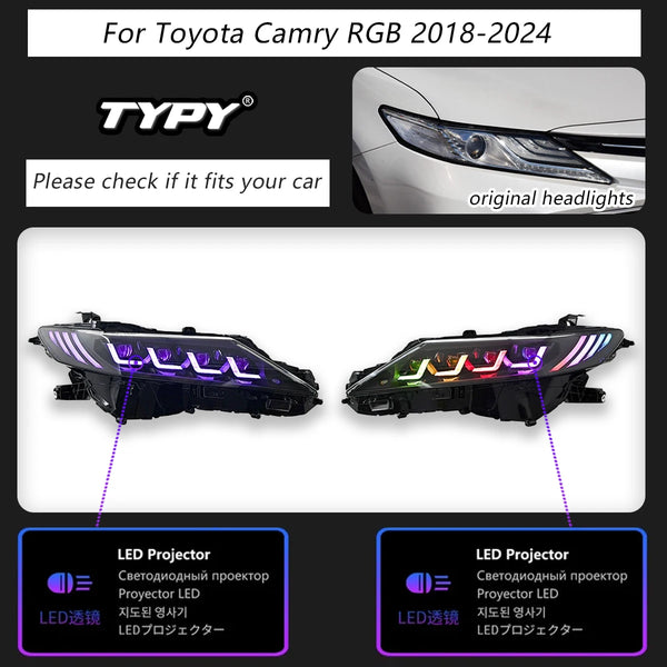 TYPY Car Lights For Toyota Camry RGB 2018-2024 Headlight LED Projetor head Lamp Daytime Running Light Automotive Accessories