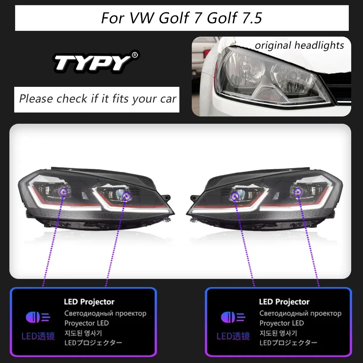 TYPY New LED Head Lamp Upgrade Modified For VW Golf 7 Golf 7.5 MK7 Headlights 2013-2020Dynamic Signal Head Lamp Auto Accessories