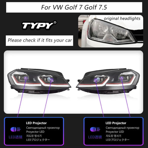 TYPY New LED Head Lamp Upgrade Modified For VW Golf 7 Golf 7.5 MK7 Headlights 2013-2020Dynamic Signal Head Lamp Auto Accessories