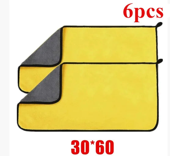 6/2pcs Microfiber Cleaning Towels Thickened Extra Soft High Water Absorption Plush Drying Car Washing Clothes Car Accessories