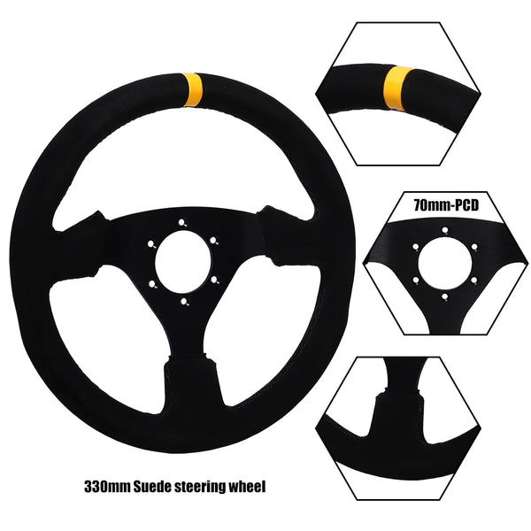 Universal 330mm Steering Wheel Suede Drift Sim Racing Game Steering Wheel Flat Aluminum Frame13Inch