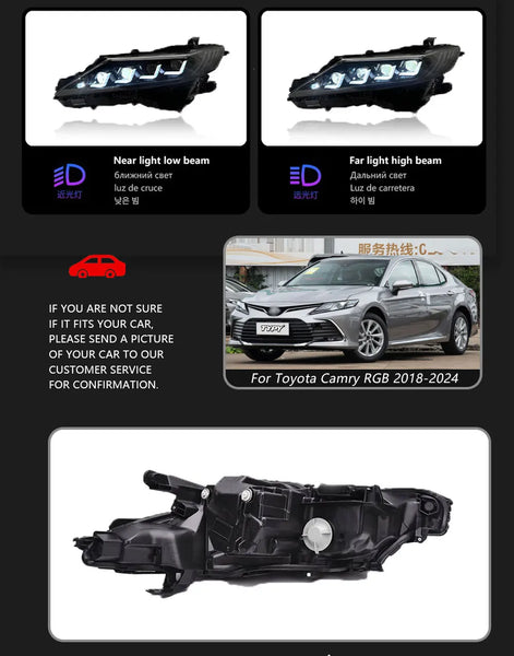 TYPY Car Lights For Toyota Camry RGB 2018-2024 Headlight LED Projetor head Lamp Daytime Running Light Automotive Accessories