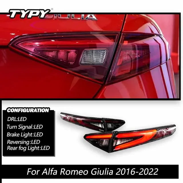 TYPY Car For Alfa Romeo Giulia Taillight 2016-2022 Upgrade Modified New DRL Dynamic Turn Signal LED Taillight Auto Accessories