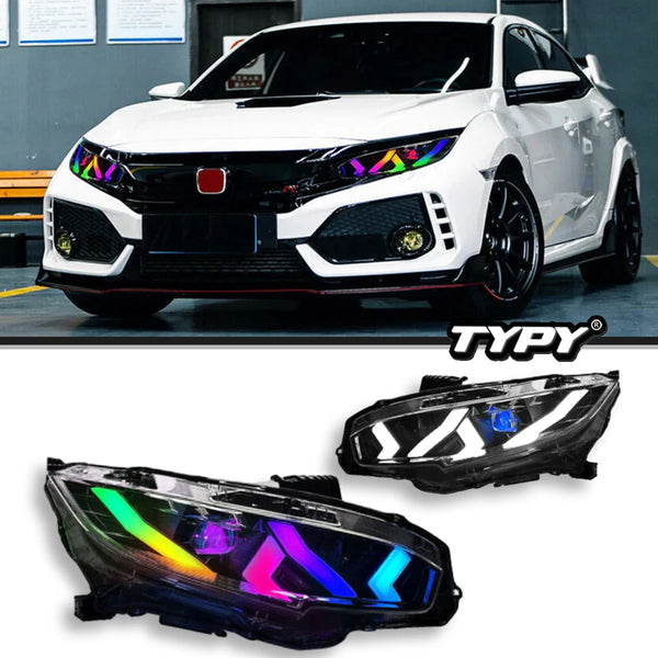 TYPY Car Front Lamp For Honda Civic Headlight RGB LED Projector Headlamp Assembly 2016-2021 Turn Signals Daytime Running Lights