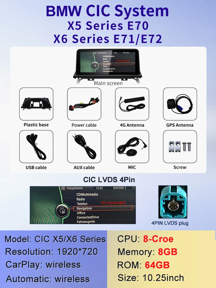 2024 New ID6 ID7 ID8 UI 10.25inc Android System Wireless Carplay AUTO For BMW X5 E70 X6 E71 Car Video Players GPS Navigation