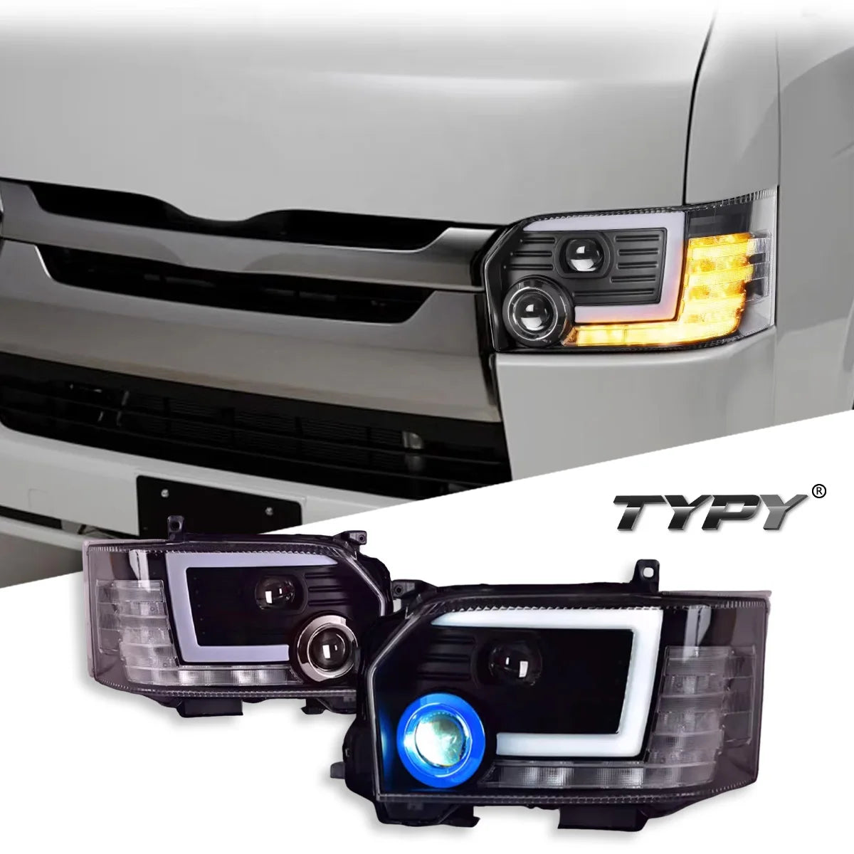 TYPY Car For Toyota Hiace Headlight 2005-2018 Upgrade Modified to New DRL Dynamic Turn Signal LED Headlight Auto Accessories