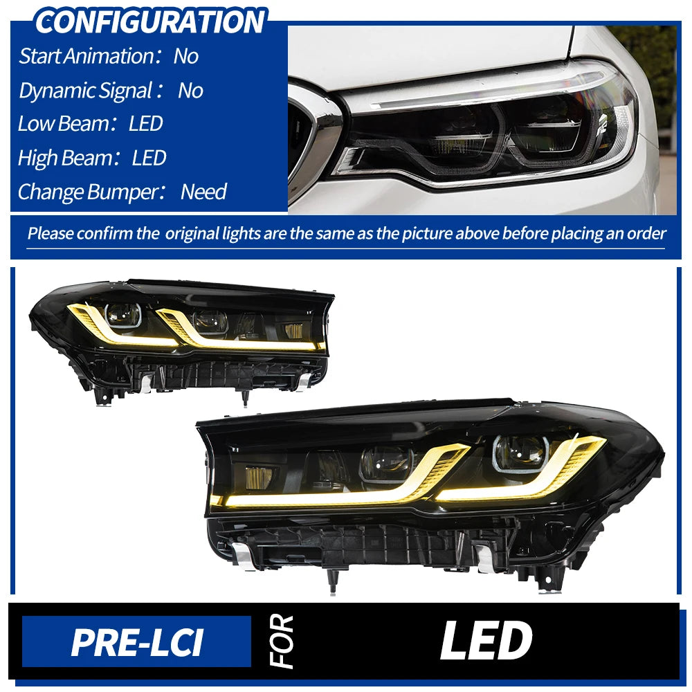 AKD Head Lamp for BMW G30 G38 LED Headlight 2018-2020 Headlights 525i 530i M5 DRL Turn Signal High Beam Angel Eye Projector Lens