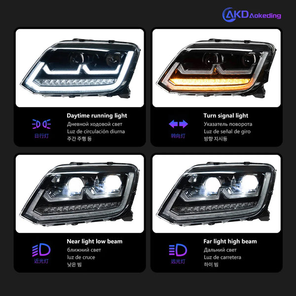 AKD Head Lamp for VW Amarok LED Headlight 2008-2020 Headlights  Amarok DRL Turn Signal High Beam Angel Eye Projector Lens