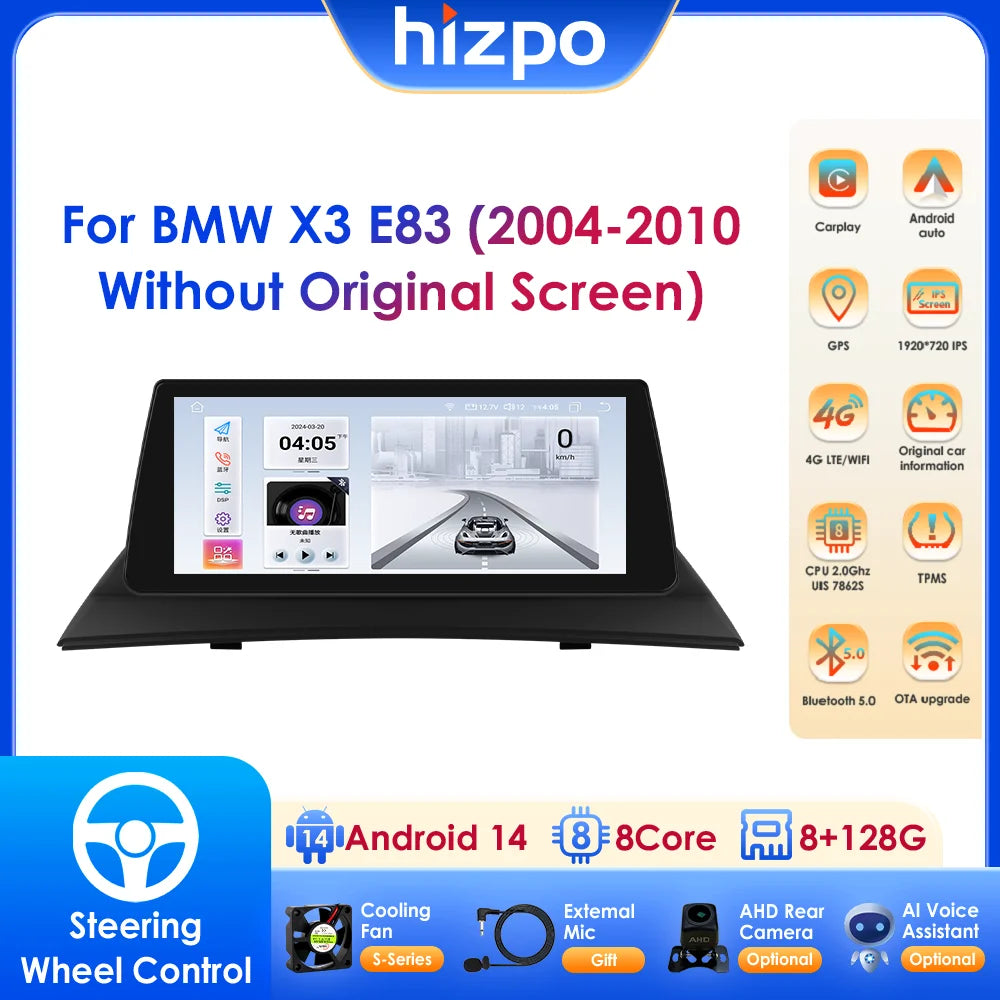 10.25" Car Multimedia Player GPS Navigation Support DSP Carplay Android Auto for BMW X3 E83 (2004-2010) Without Original Screen