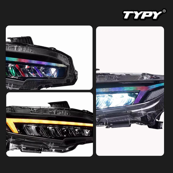 TYPY New LED Head Lamp Upgrade Modified For Honda Civic 10th RGB Headlight 2016-2021 Dynamic Signal Head Lamp Auto Accessories