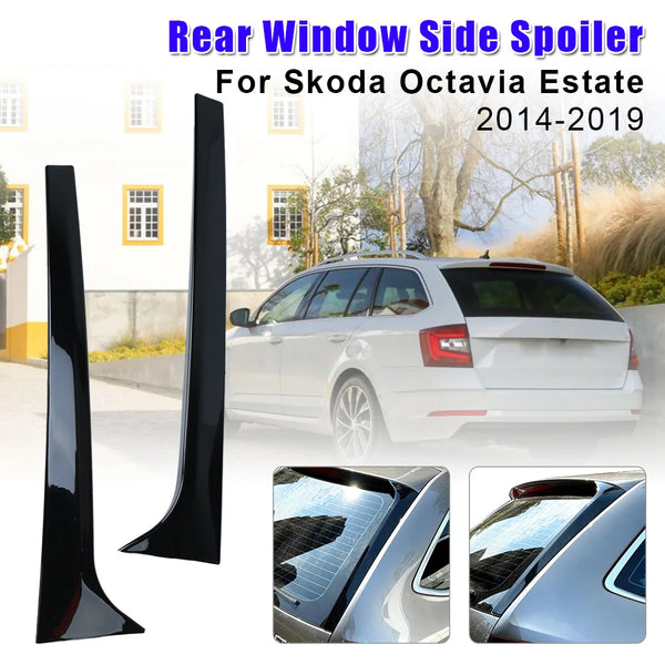 For Skoda Octavia Estate 2014-2019 Auto Replacement Parts Canard Splitter Pair Rear Window Side Spoiler Wing Gloss Black
