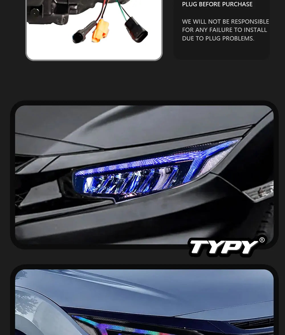 TYPY New LED Head Lamp Upgrade Modified For Honda Civic 10th RGB Headlight 2016-2021 Dynamic Signal Head Lamp Auto Accessories