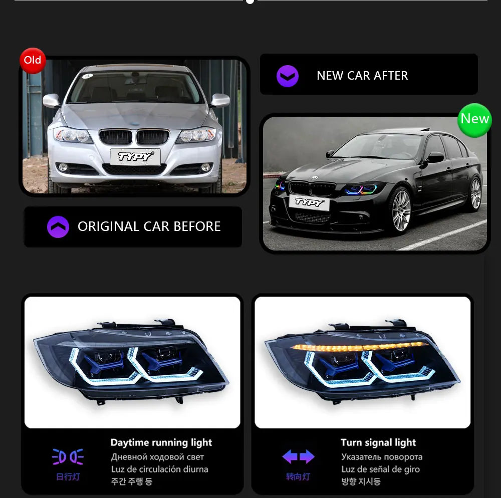 TYPY Car Lights For BMW 3 Series 2005-2012 E90 RGB Headlight LED Projetor head Lamp Daytime Running Light Automotive Accessories