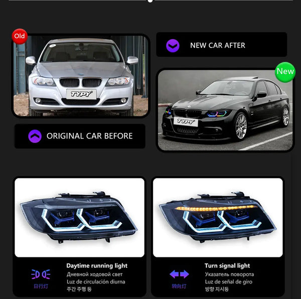 TYPY Car Lights For BMW 3 Series 2005-2012 E90 RGB Headlight LED Projetor head Lamp Daytime Running Light Automotive Accessories