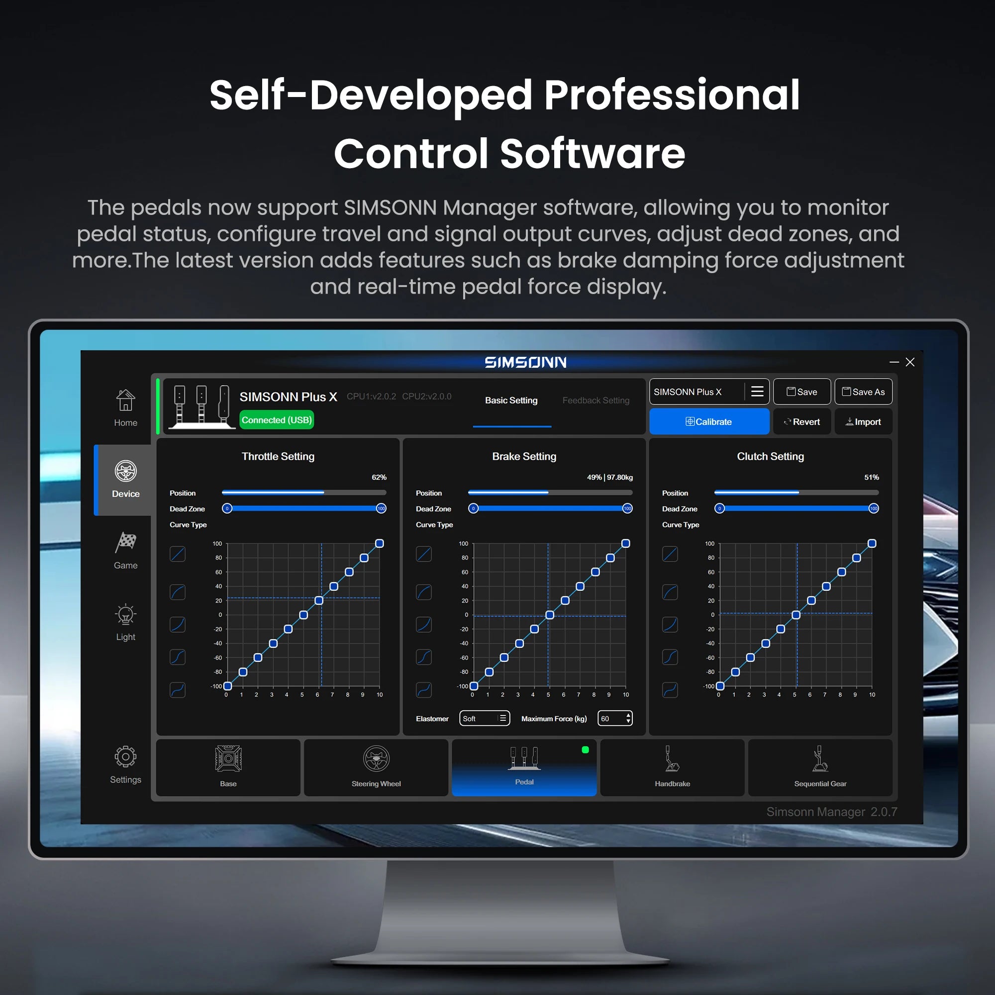 SIMSONN Black Plus X Simracing Pedals Sim Racing Simulator Pedal Pressure Load Cell HE Hydraulic Pedal for PC Cockpit Pedal