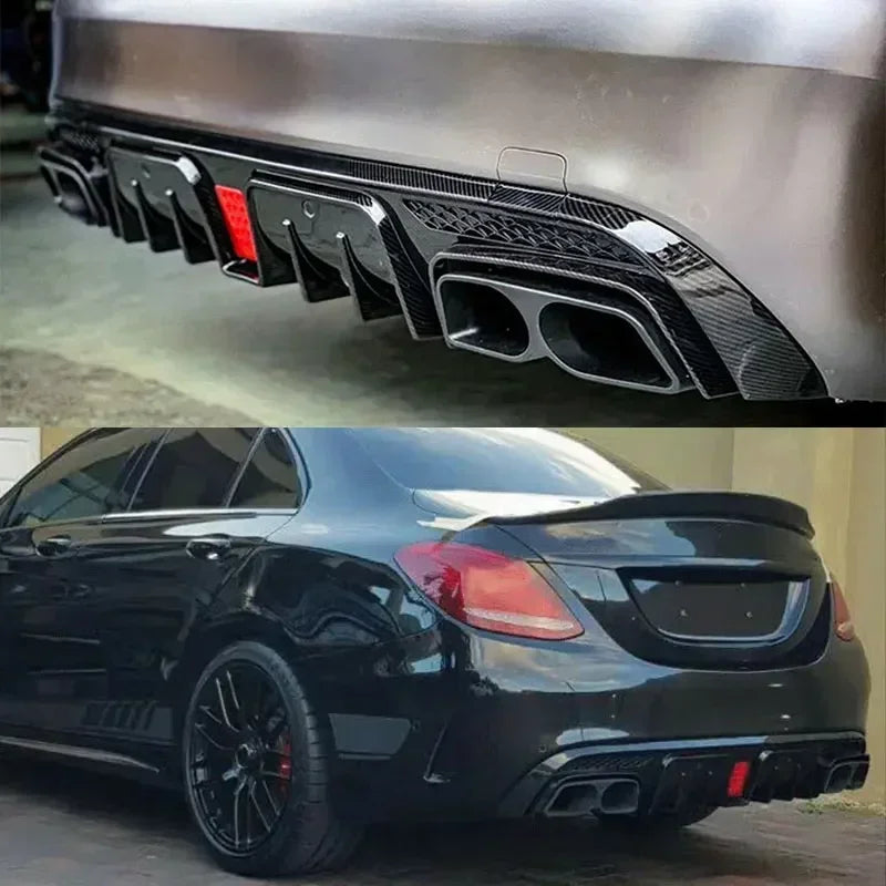 C63/ C63S/C43 4 Door Sedan Rear Diffuser With Exhaust Endtips For Mercedes Benz C class W205 2015-2021 Carbon Look