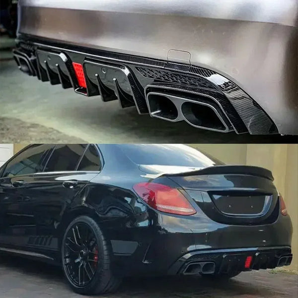 C63/ C63S/C43 4 Door Sedan Rear Diffuser With Exhaust Endtips For Mercedes Benz C class W205 2015-2021 Carbon Look