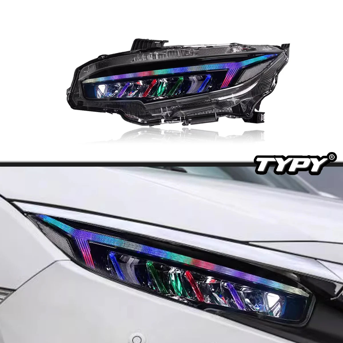 TYPY New LED Head Lamp Upgrade Modified For Honda Civic 10th RGB Headlight 2016-2021 Dynamic Signal Head Lamp Auto Accessories