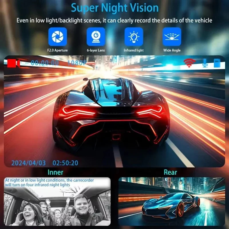 3 Lens Car Recorder with Memory Card Car Camera 1080P VCR WIFI Car DVR 2 Lens Front and Rear View Camera Night Vision Car Access