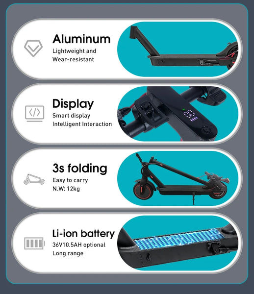 30KM Electric Scooter Adult 350W Foldable Electric Scooter 8.5 Inch Tire 36V/10.5ah E-scooter Dual Brake System Waterproof E9pro