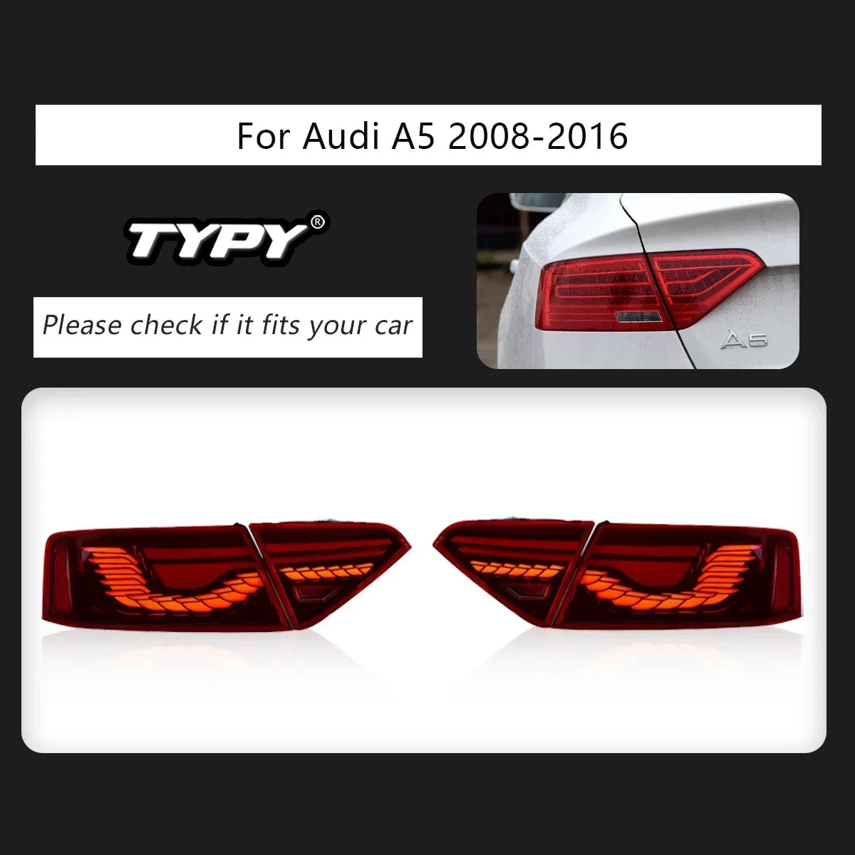 TYPY Car For Audi A5 RGB Taillights 2008-2016 Upgrade Modified to New DRL Dynamic Turn Signal LED Taillight Auto Accessories
